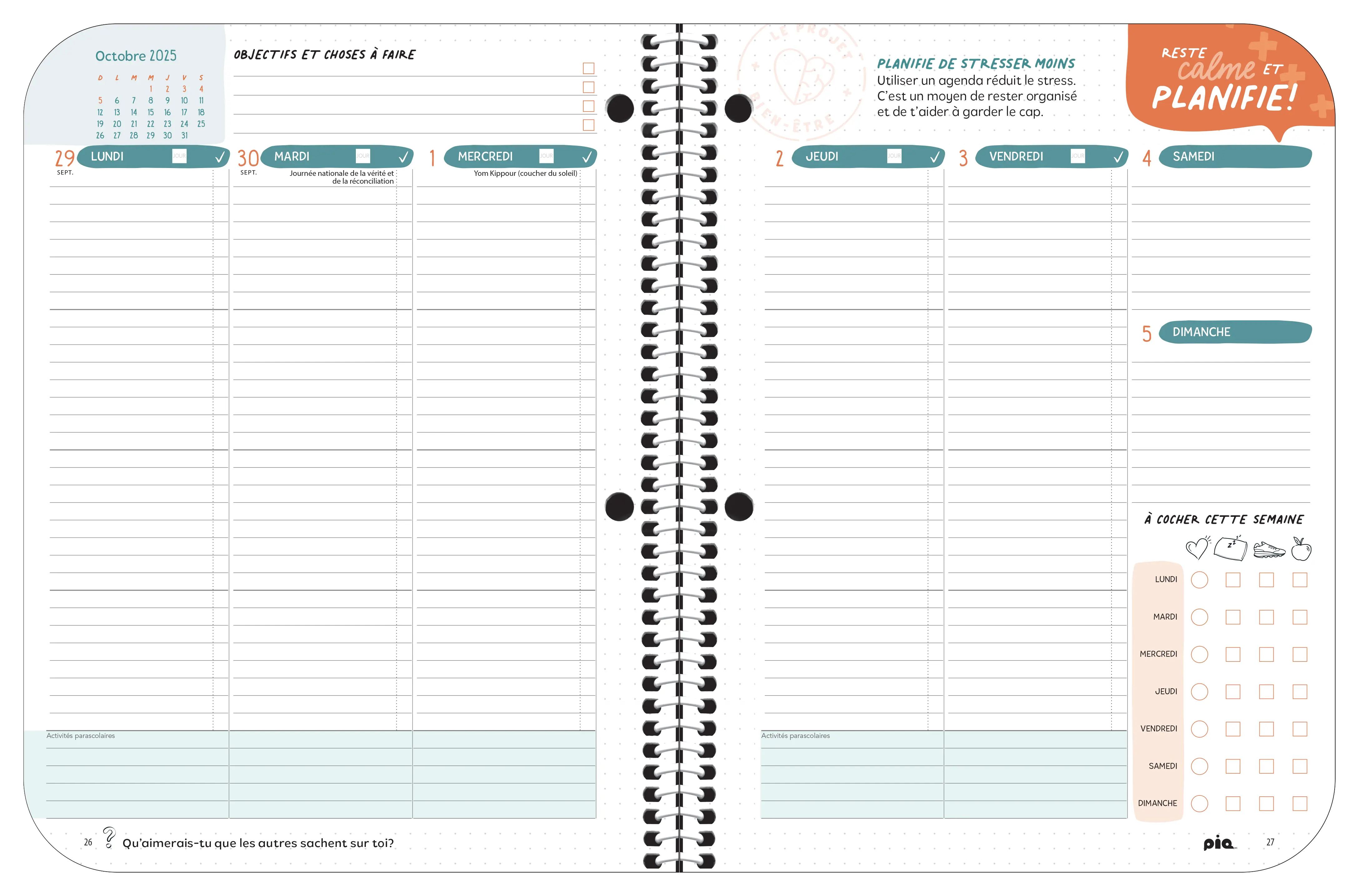 L'agenda scolaire Le projet bien-être, niveau secondaire (2e cycle)